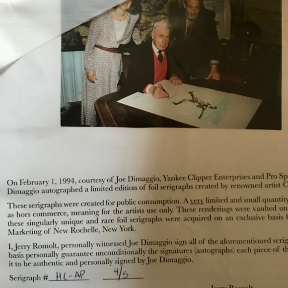 JOE DIMAGGIO SIGNED SERIGRAPH BY KNOWN SPORTS ARTIST CARLO BENINATI V. RARE 4/5! - Picture 4 of 7